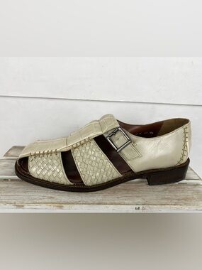 Stacy Adams men white woven fisherman sandals crocodile-print leather upper 10M